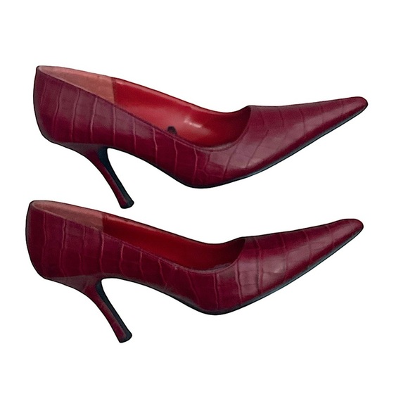 Expressions Pointy Toe Heels Faux Alligator Pumps 3.25 in Red Wine Women SZ 8 - Picture 5 of 16